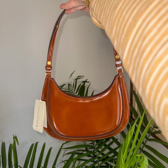 NWT Tory Burch Robinson Spazzolato Crescent Bag - Rare Dark Sienna - Convertible - Picture 2 of 11